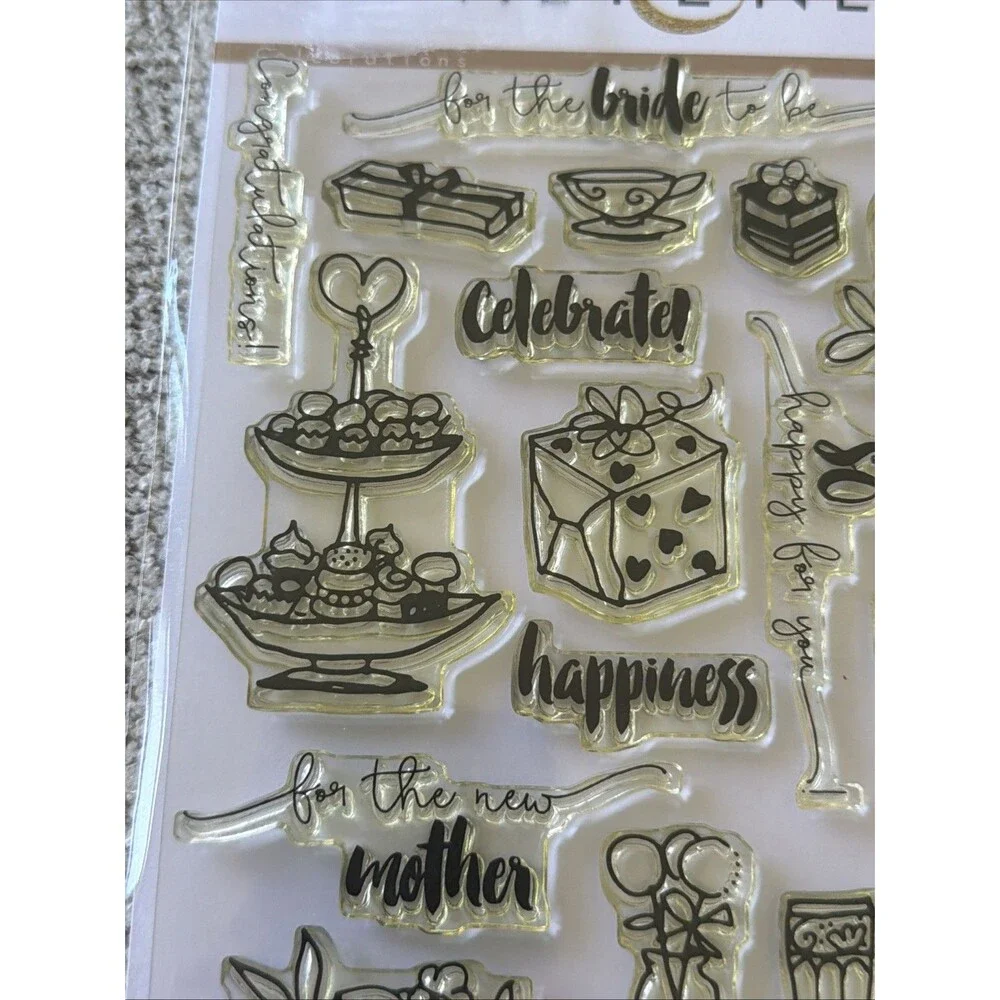 Altenew CELEBRATIONS Stamp Set flowers bride baby candle rose gift tea blessed